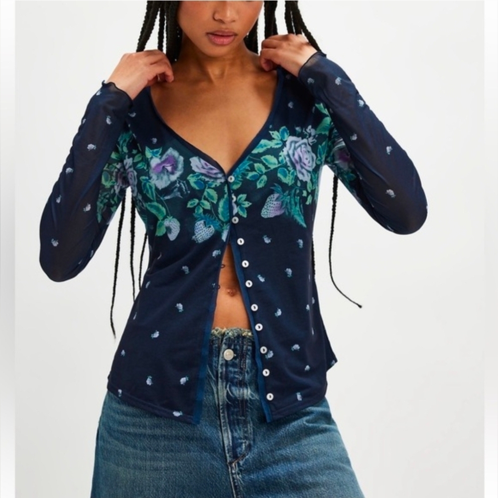 NWOT Free People Homegrown Cardi in Navy Combo S